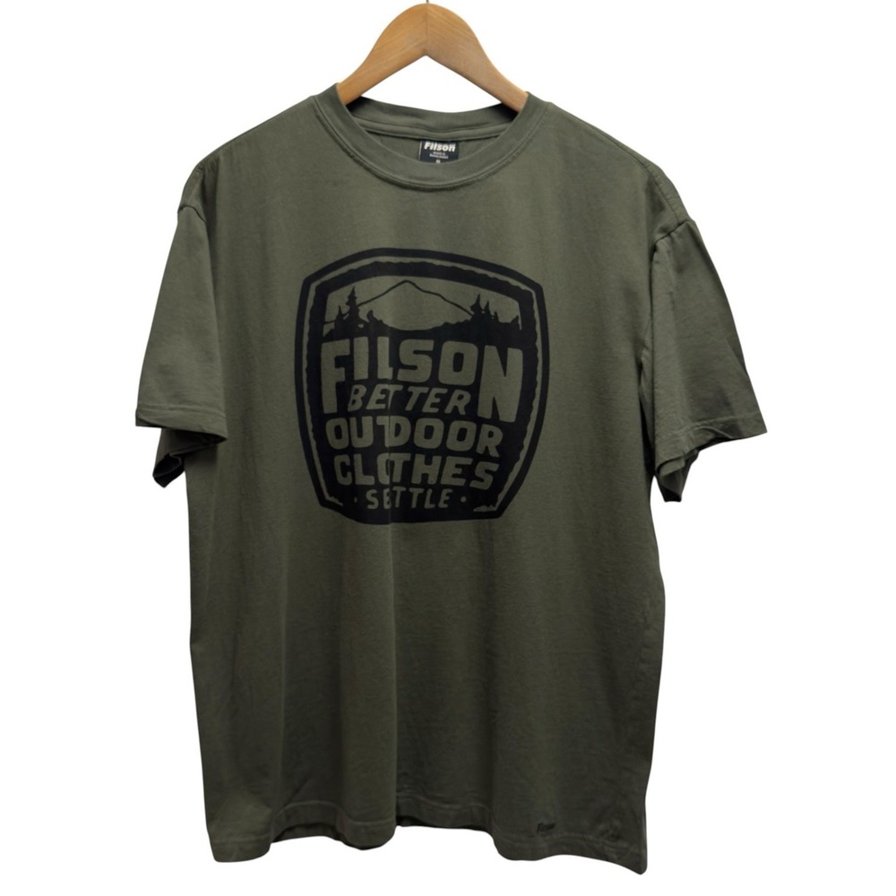 Filson Men's Size Medium Olive Green Crewneck Cotton Outdoor Graphic T-Shirt euc